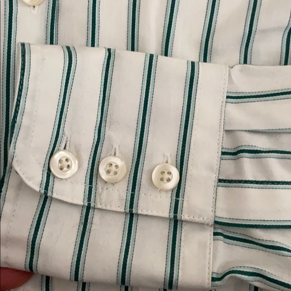 EUC Ann Taylor Loft Green Striped Dress Shirt - Picture 2 of 5